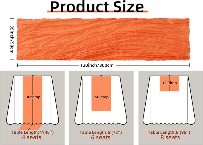 FEXIA Fall Table Runner Orange Cheesecloth 35x120 Inches Boho Gauze Table - Image 2