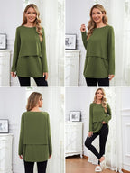 Ecavus Women's 3Pack Maternity Nursing Shirts Long Sleeve Double Layer - Image 4
