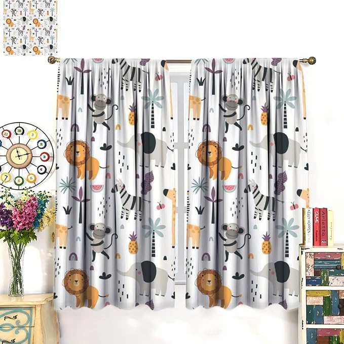Cute Cartoon Animals Curtains Tropical Jungle Animals Elephant Giraffe Monkey - Image 4