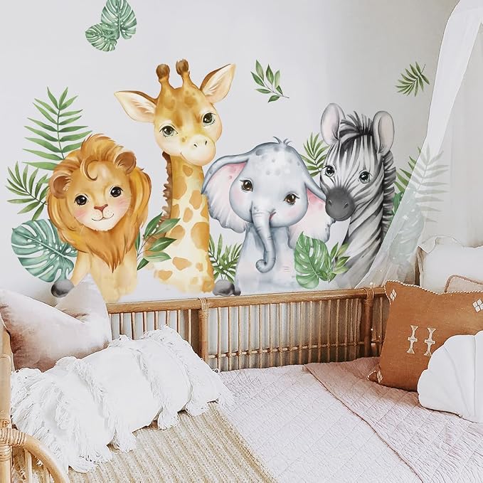 52.51x23.62 Inch Watercolor Jungle Animal Wall Decals Safari Forest Animal Wall - Image 5