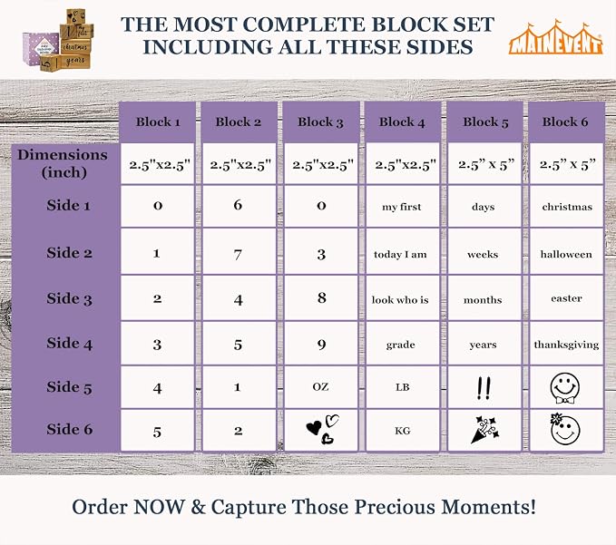 MAINEVENT Baby Monthly Milestone Blocks Complete Set, Milestone Blocks - Image 6