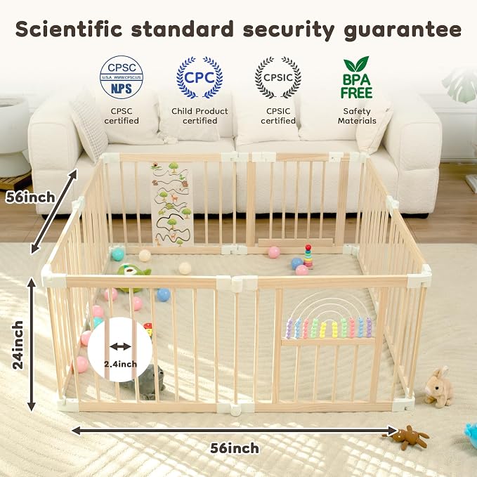 Foldable Wooden Baby Playpen Activity Center, Adjustable Size & Shape Portable - Image 6