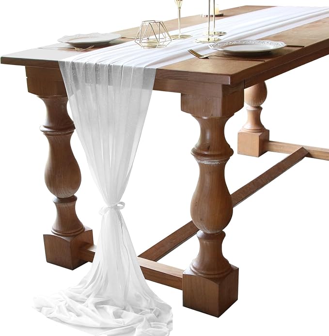 FEXIA White Chiffon Table Runner Sheer Sparkling Chiffon Fabric Bridal Party - Image 2