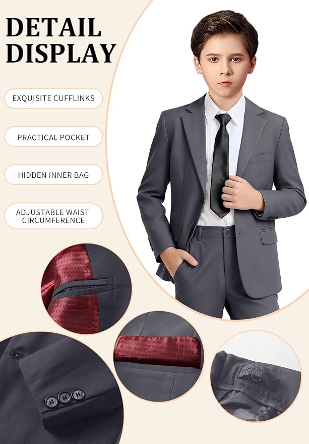 Boys Formal Suit Set 4 Pieces Kids Tuxedo Ring Bearer Outfit - Image 3