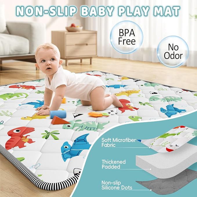 Palopalo Baby Play Mat for Floor, 47x47 inch Play Mat for Playpen, Soft Padding - Image 2
