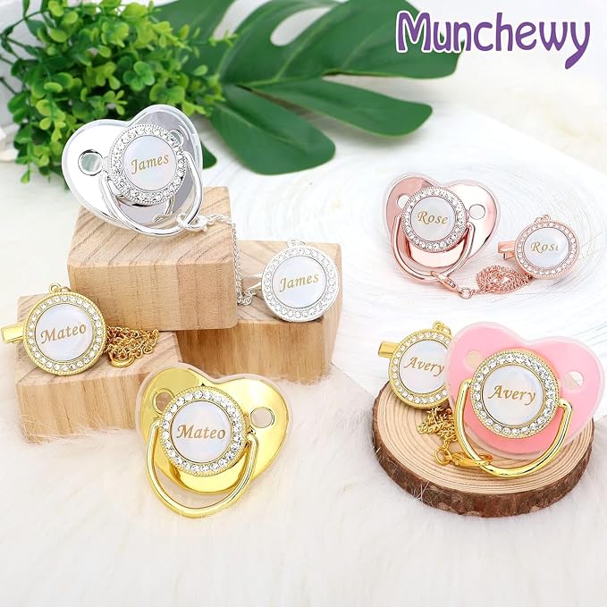 Customized Pacifier with Name, Bling Personalized Pacifier Clip Set with Gift - Image 3