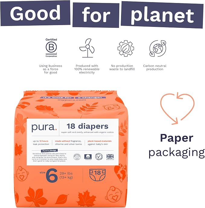 Pura Size 6 Eco-Friendly Diapers Totally Chlorine Free Hypoallergenic, Soft - Image 4