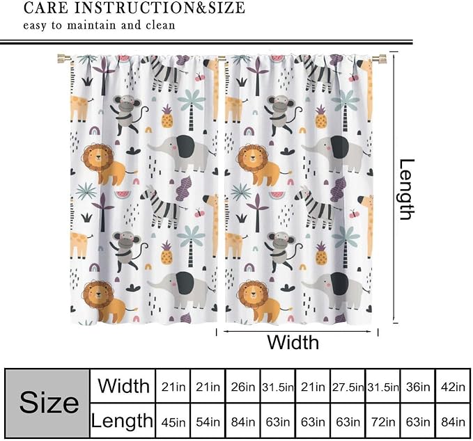 Cute Cartoon Animals Curtains Tropical Jungle Animals Elephant Giraffe Monkey - Image 7