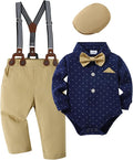 DISAUR Baby Boy Clothes Suits 4PCS Gentleman Outfit Dress Romper Beret Hat by DISAUR