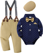 DISAUR Baby Boy Clothes Suits 4PCS Gentleman Outfit Dress Romper Beret Hat by DISAUR