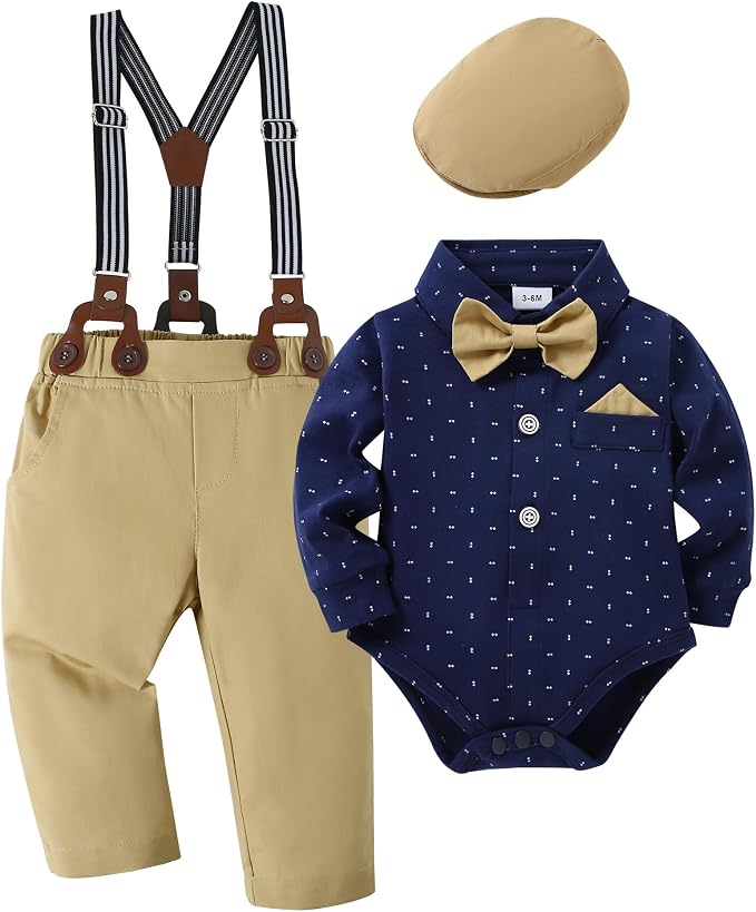 DISAUR Baby Boy Clothes Suits 4PCS Gentleman Outfit Dress Romper Beret Hat by DISAUR