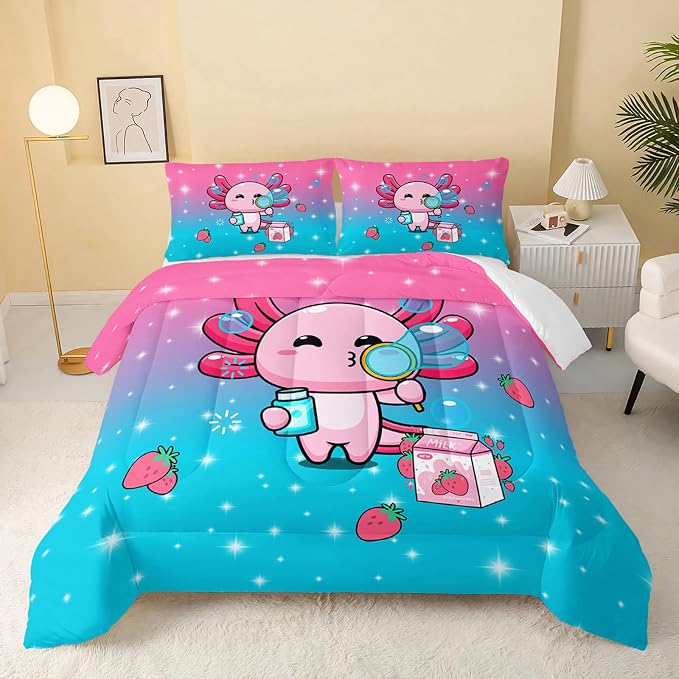 QOOMO Kawaii Axolotl Comforter, Down Alternative, Soft and Lightweight by QOOMOHOME