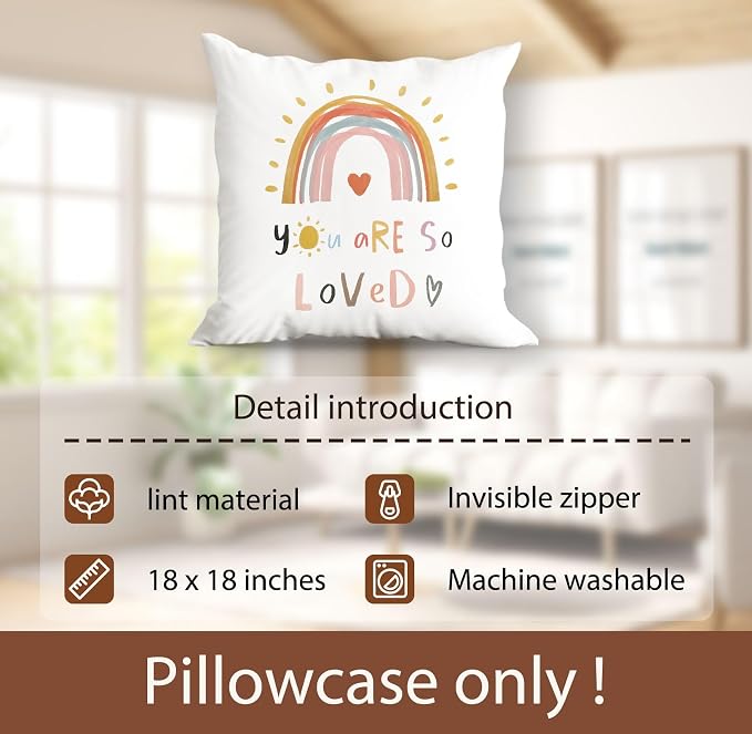 You Are So Loved Boho Rainbow Hand Drawing Throw Pillow Cover, Bohemian Home - Image 7