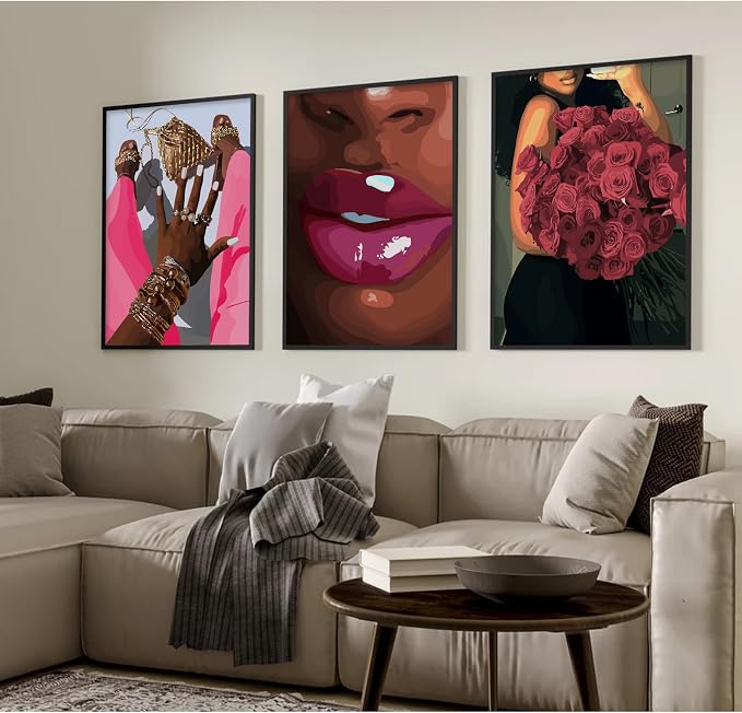 Black Girl Wall Art African Woman Canvas Wall Decor Pink Black Women People Art - Image 3