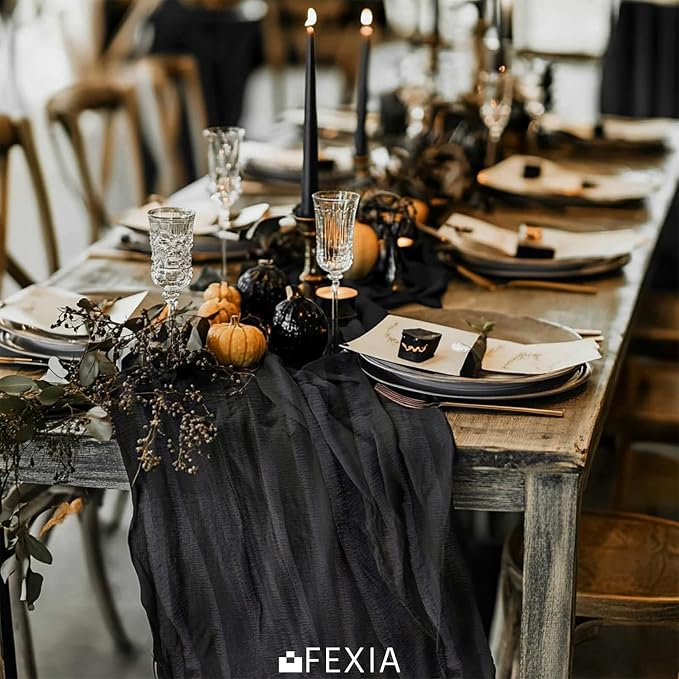 FEXIA Black Table Runner Cheesecloth 30x118 Inches Halloween Table Decor Rustic - Image 6