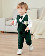 Baby Boy Clothes Gentleman Baby Suit Long Sleeve Romper+Vest+Bow Tie+Corsage - Image 3