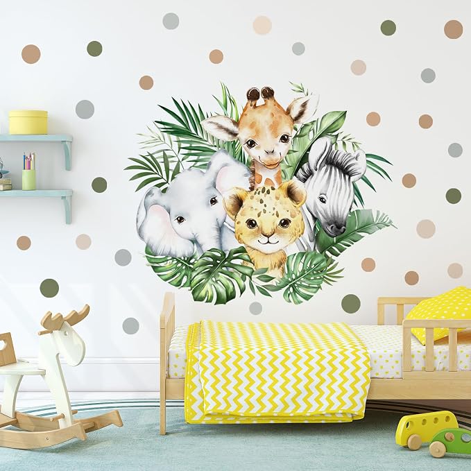 37.95x33.13 Inch Watercolor Jungle Animal Wall Decal Forest Animal Tiger - Image 2