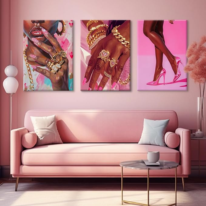 Black Girl Wall Art Pink African Woman Canvas Wall Decor Black Women People Art - Image 4