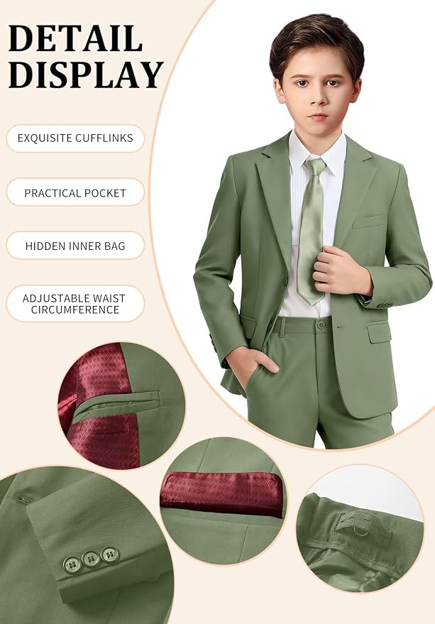 Boys Formal Suit Set 4 Pieces Kids Tuxedo Ring Bearer Outfit - Image 3