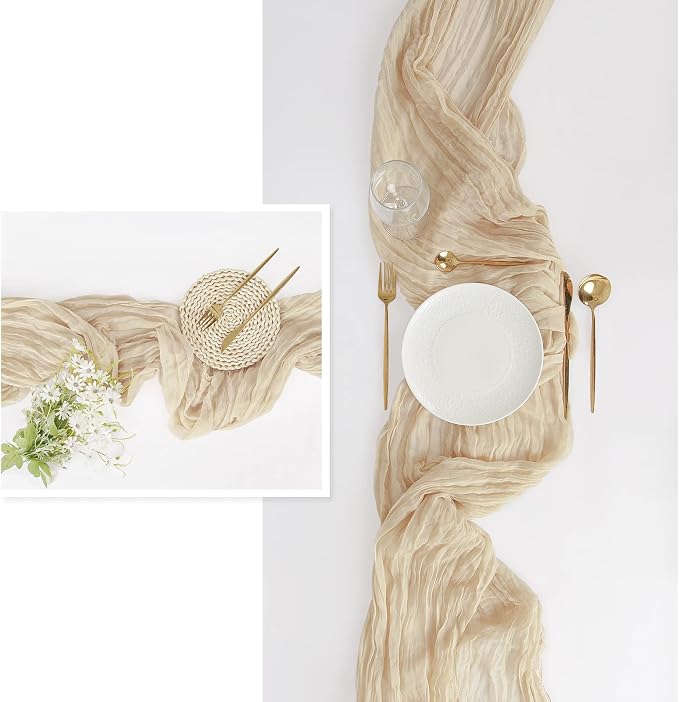 FEXIA 10 Pack Beige Gauz Table Runner 35x120 Inches Ivory Cheesecloth Rustic - Image 7