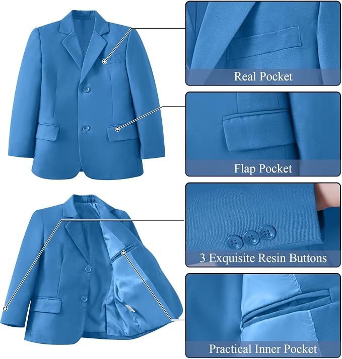 Boy's Suit Formal Slim Fit 5 Pieces Suit Set Blazer Vest Pants - Image 3