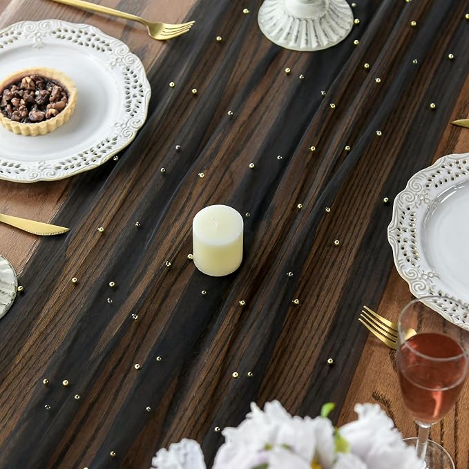 Artoid Mode 3PCS Pearl Black Gauze Table Runner 120 Inch 10FT, Seasonal Sheer - Image 4