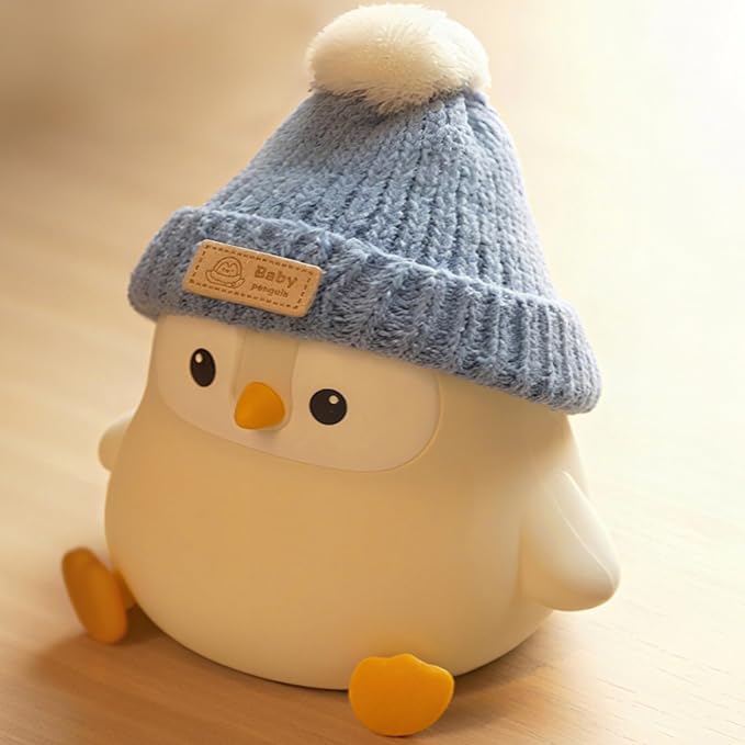 Penguin Lamp with Knit Hat, Kawaii Penguin Night Light, Food Grade Silicone by FAMIDUO-BrightenYourLife