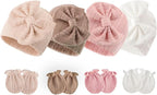 BQUBO Newborn Baby Hats Mittens Set Hospital Hat Beanie Infant Bow Hats Baby by DRESHOW