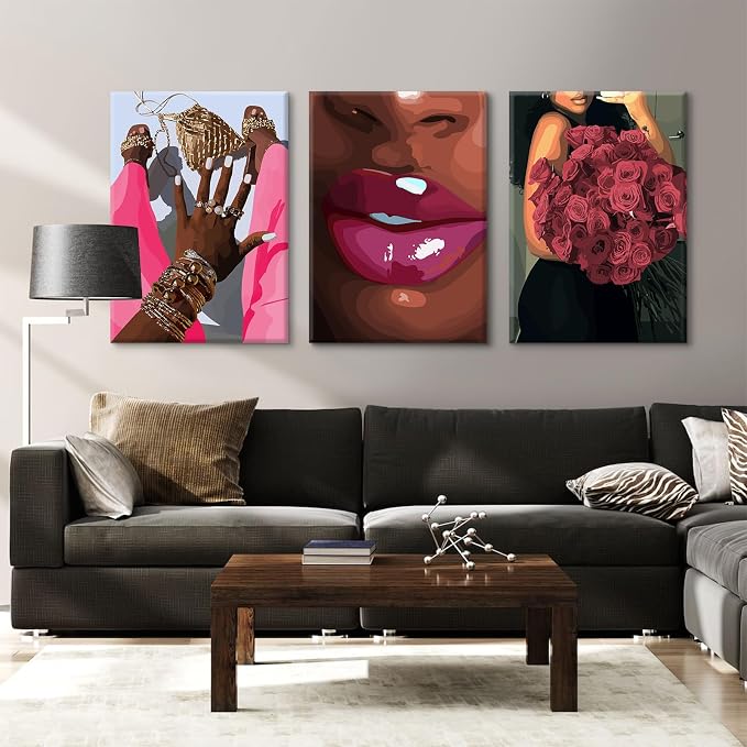 Black Girl Wall Art African Woman Canvas Wall Decor Pink Black Women People Art - Image 4
