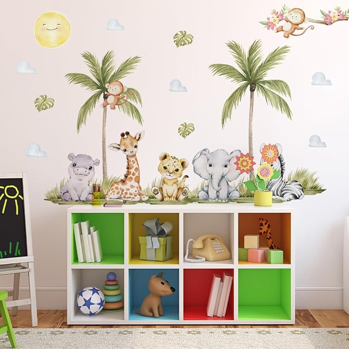 56.29 x 44.88 Inch Watercolor Animal Wall Decals - Image 5