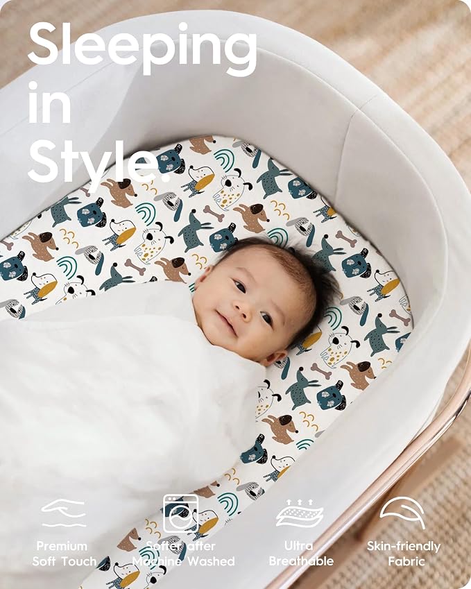 Bassinet Sheets for Baby Boy Girl, TotBasic Buttery Soft Universal Bassinet - Image 4