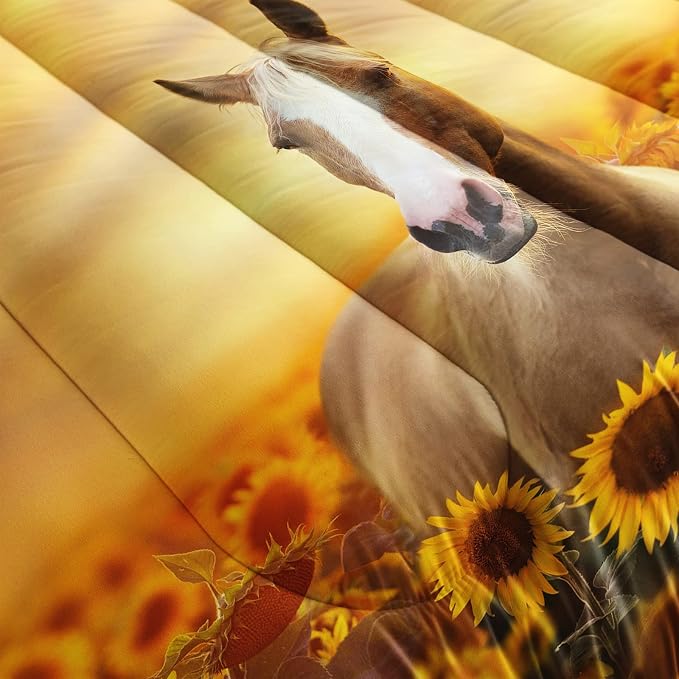 QOOMO Horse Comforter Queen Size, Sunflower Horse Comforter Set - Image 4