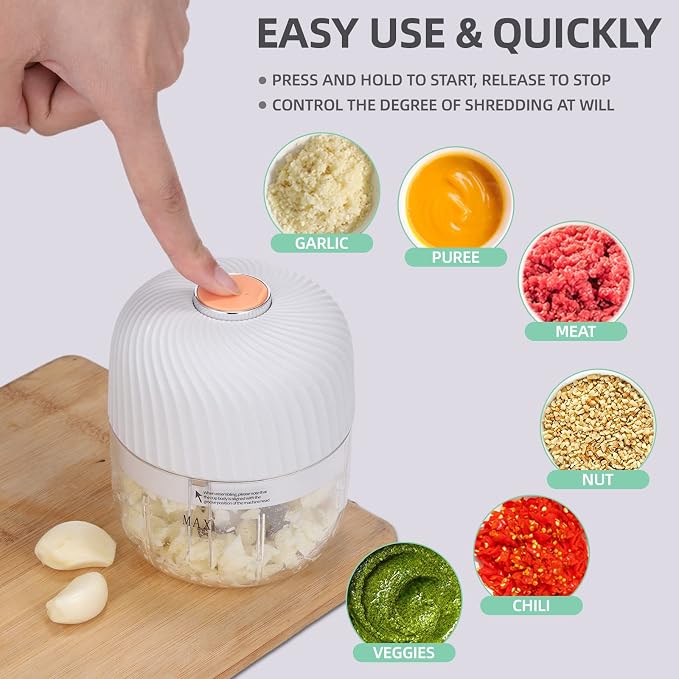 Electric Garlic Chopper, Portable Veggie Chopper, 350ML Garlic Grinder Masher - Image 6
