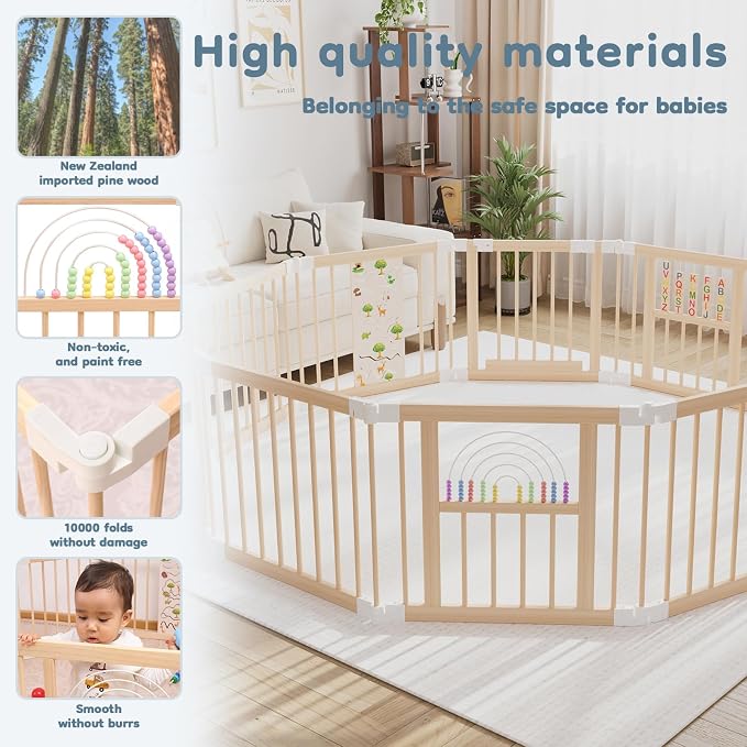 Foldable Wooden Baby Playpen Activity Center, Adjustable Size & Shape Portable - Image 5