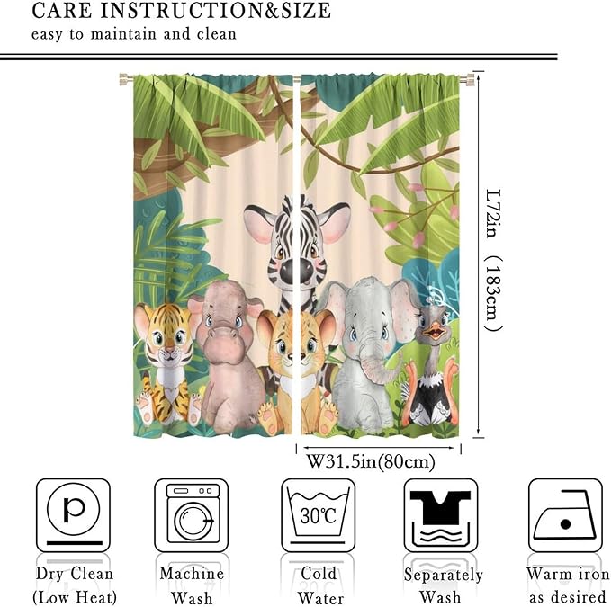 Animals Curtains Colorful Forest Cartoon Cute Zebra Tiger Elephant - Image 2