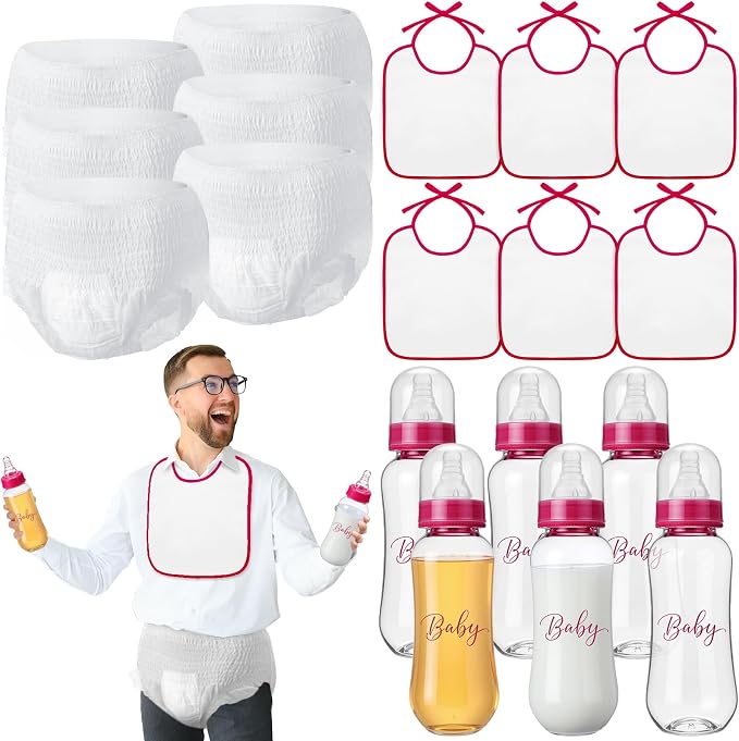 6 Sets Bottle Chug Baby Shower Games Juegos Para Plastic Baby Bottles Bibs by giftlyze