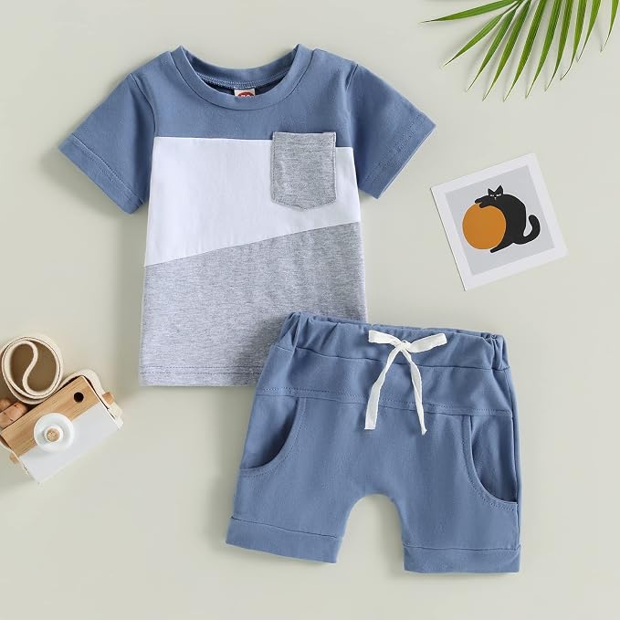 Rtnnsbbfcm Newborn Baby Boy Summer Clothes Short Sleeve Color Block Front - Image 2