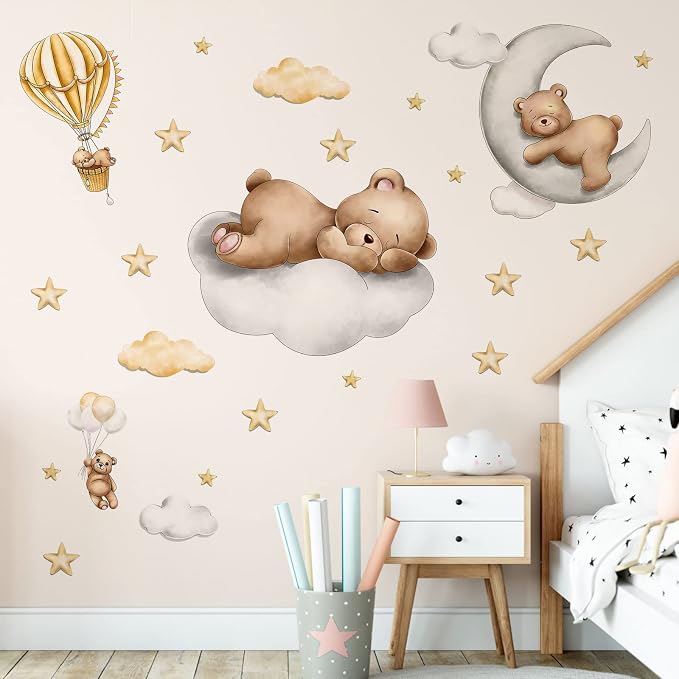 Baby Bear Sleeping Wall Decals Peel and Stick Bear Wall Stickers Removable Cute by GeeHut