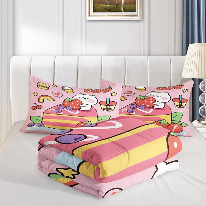 QOOMO Kawaii Bear Comforter Full, Down Alternative, Soft and Lightweight，Full - Image 4