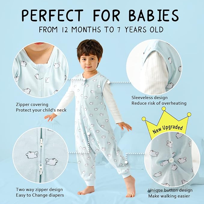 WONDAY Toddler Sleep Sack with Feet, 0.5 Tog Sleeping Sacks - Image 2