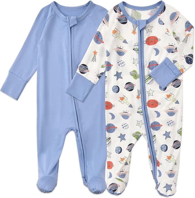 Baby Footed Pajamas with Mittens Rayon from Bamboo 2pcs Newborn Infant 2-way by Aablexema