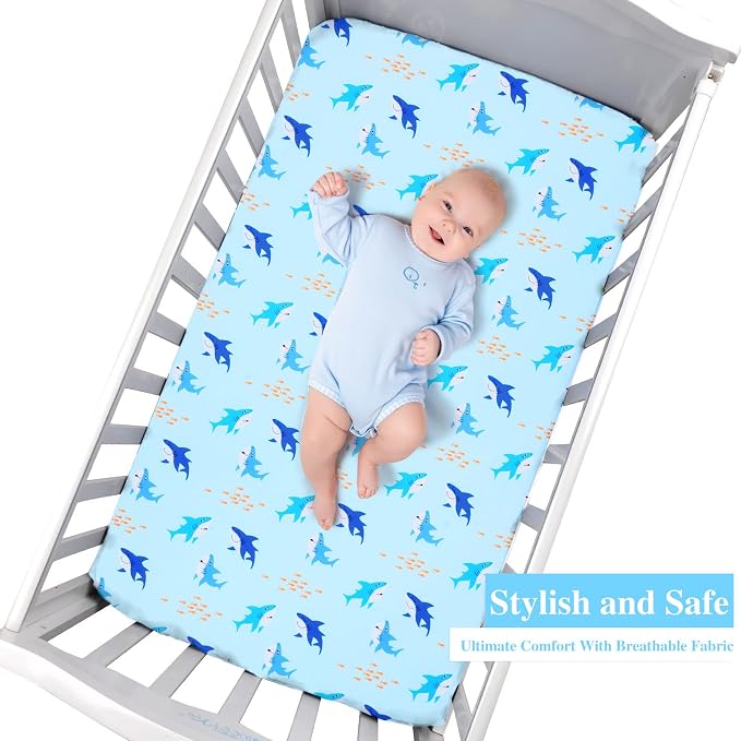 UOMNY Crib Sheet for Baby Boys Shark Fitted Crib Sheets for Standard Crib and - Image 2
