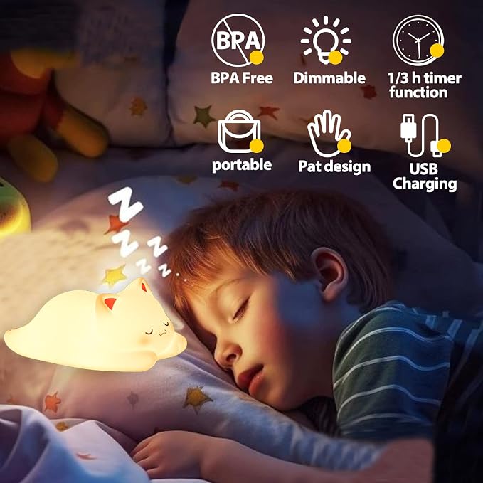 Tremdwoto Cat Night Light for Kids, Cute Colorful Night Light Baby Girl Squishy - Image 2