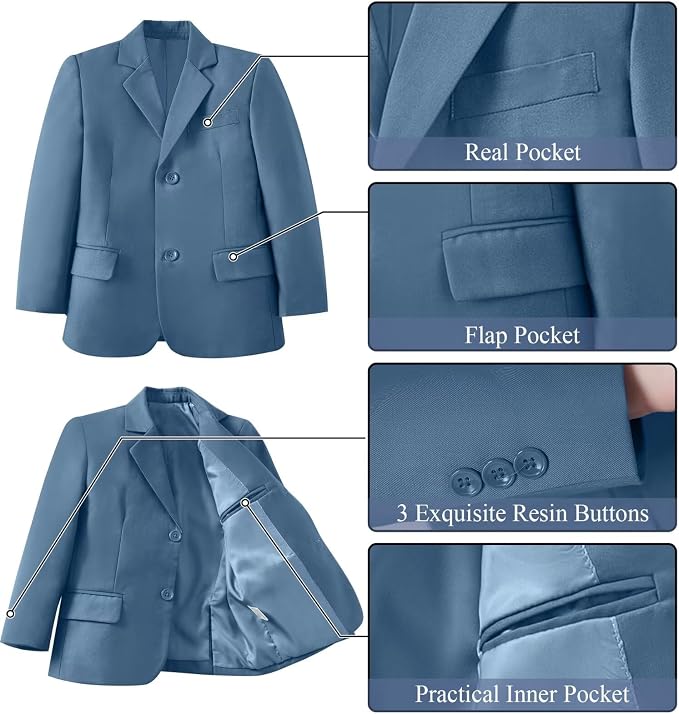 Boy's Suit Formal Slim Fit 5 Pieces Suit Set Blazer Vest Pants - Image 3