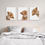 AOYUSMO 3 Piece Cute Highland Cow Canvas Wall Art Nursery Funny Animal Framed - Image 4