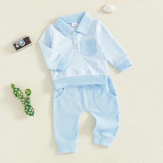 Toddler Baby Boy Fall Clothes Plaid Long Sleeve Sweatshirt Tops + Casual Pants - Image 3