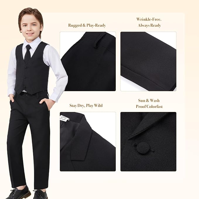 Luca Gabriel Toddler Boys' 5 Piece Classic Fit No Tail Formal Khaki Dress Suit - Image 3