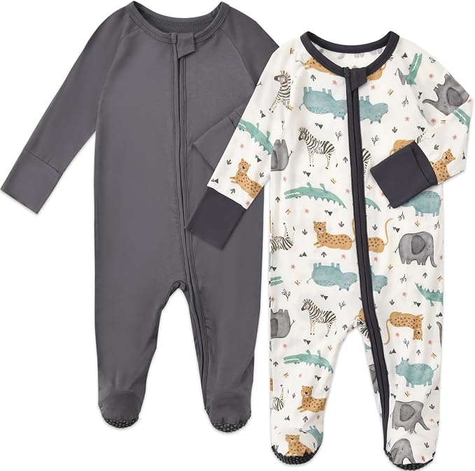 Baby Footed Pajamas with Mittens Rayon from Bamboo 2pcs Newborn Infant 2-way by Aablexema