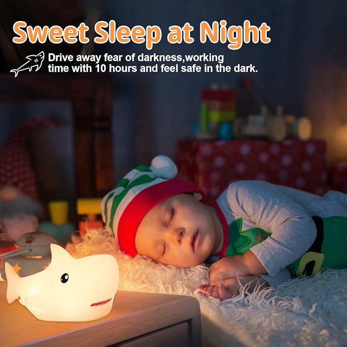 Tremdwoto Night Light for Kids, 7 Colors Shark Night Light Rechargeable Squishy - Image 3
