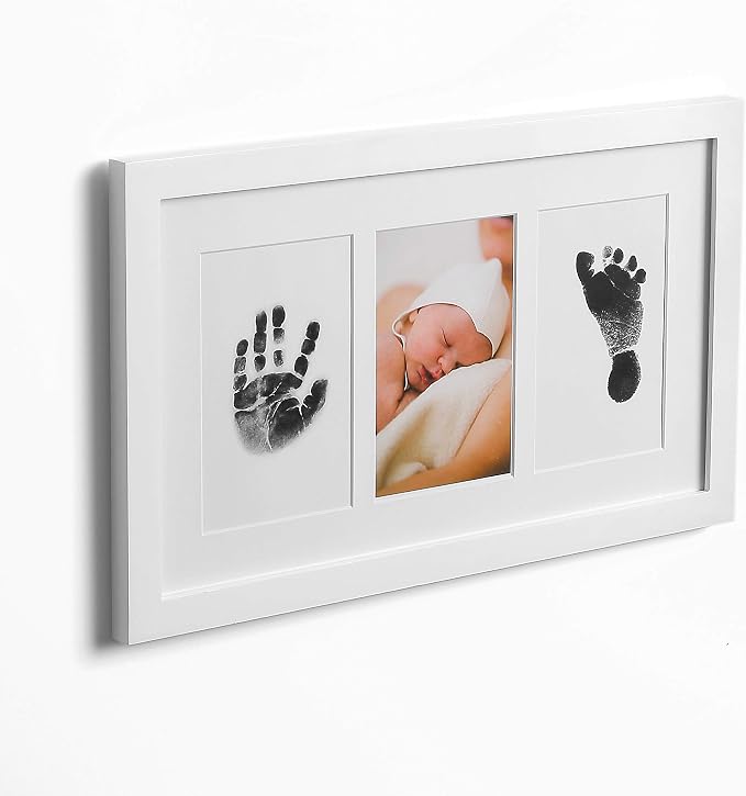 Green Pollywog Baby Handprint and Footprint Kit | Elegant White Frame - Image 8